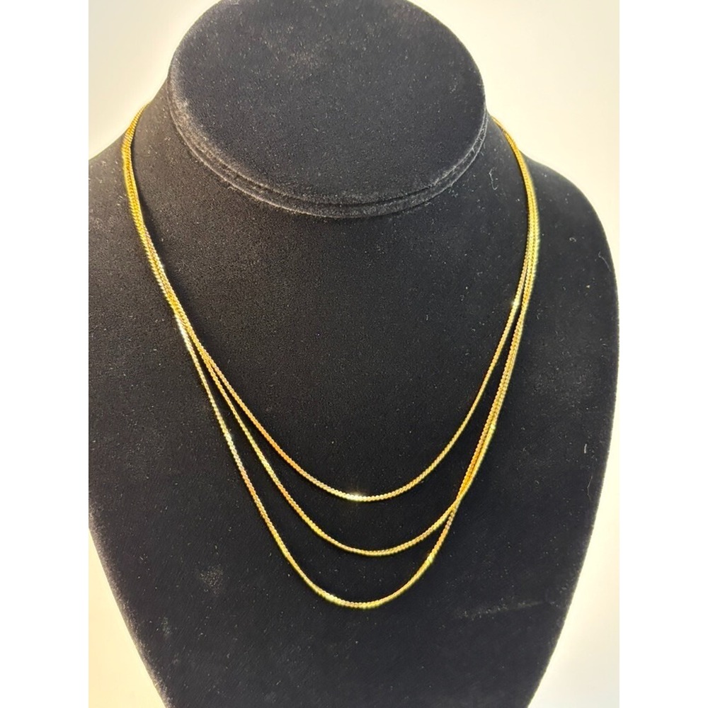 Triple Strand Curb Chain Necklace Gold Tone Layered Dainty Jewelry